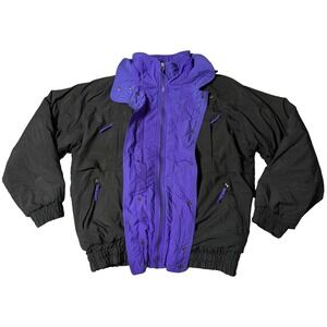 VTG GREEN MOUNTAIN Men Medium Black Purple Nylon Full Zip Lined Ski Jacket